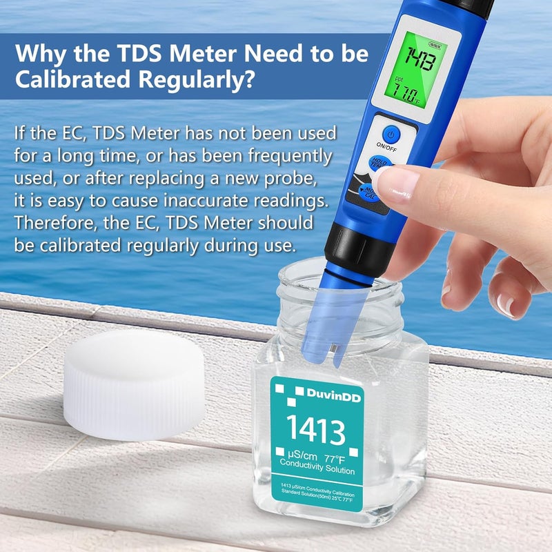 DuvinDD 1413 μS/cm Calibration Solution for TDS Meter, EC Meter, Water Tester Calibration Solution, 4 Bottles of 50mL, for Accurate Meter Calibration & Laboratory Testing - Image 2